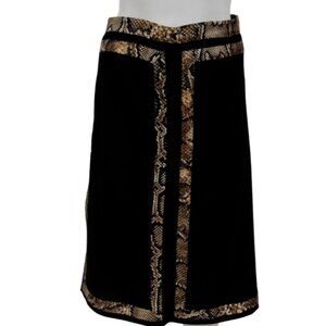 Victoria Beckham Knee Length Skirt US 10 UK 14 Black Tan Viscose Snake Print
